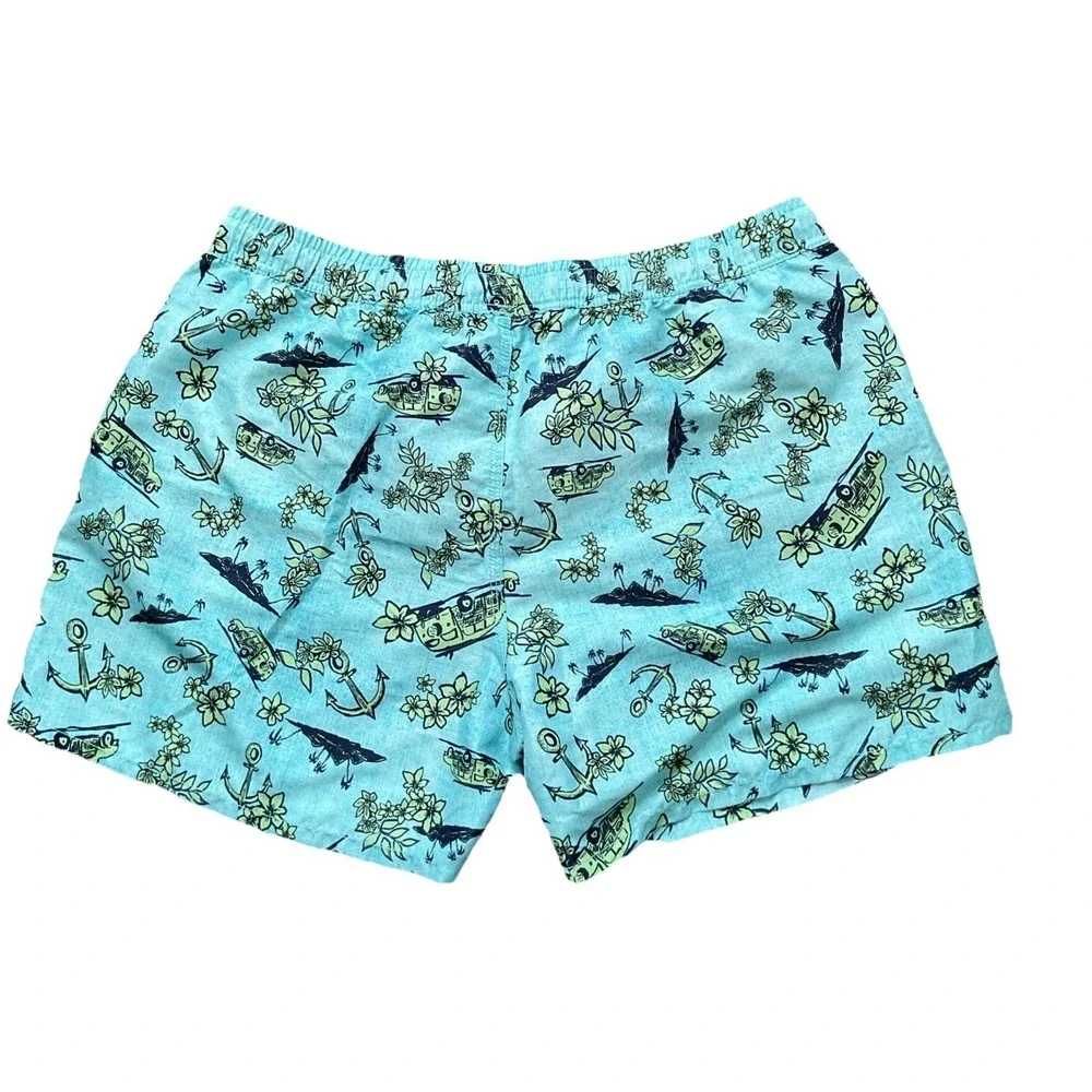 Men's Pull On Blue/green Surf Themed Swim Trunks/board Shorts Beach Vacation XL‎